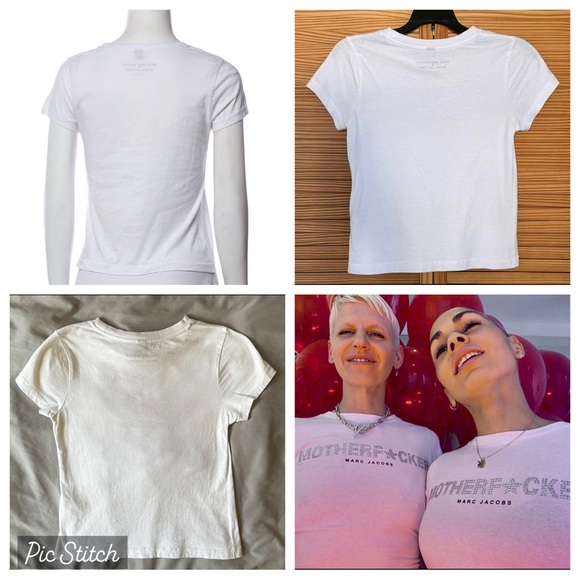 MARC JACOBS Mother Fxcker White Baby Tee  XS S Tshirt Heaven Y2K 2000s Brat love - Picture 8 of 11